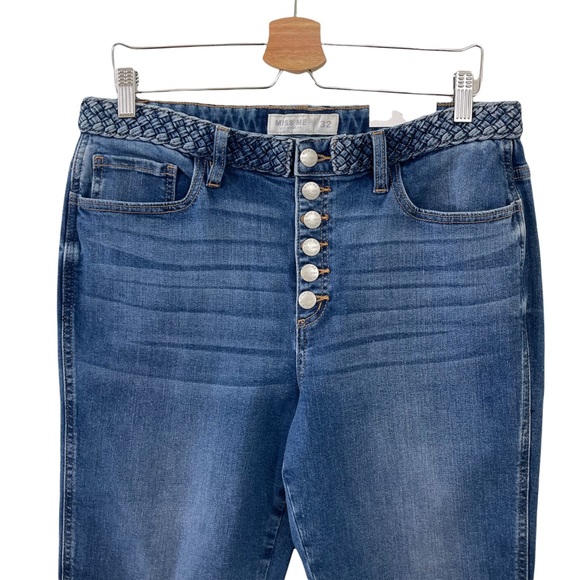 Miss Me High Rise Crop Boot Button Fly Denim Jeans Braided Waistband Size 32x26 - Picture 5 of 16